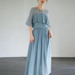 【未使用タグ付】DRESS+ 結婚式レースワンピース　ブルーグレー XXLサイズ