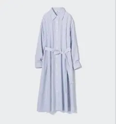 UNIQLO ストライプコットンAラインシャツロングワンピース