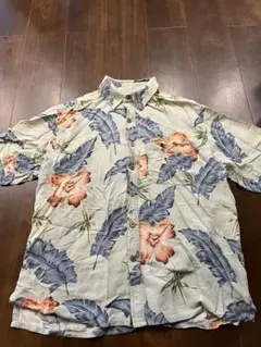 アロハシャツ グリーン リーフ 総柄 Lサイズ 古着