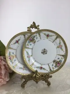里帰り 1908〜1930年 マルキ印 オールドノリタケ 金盛ケーキプレート2枚