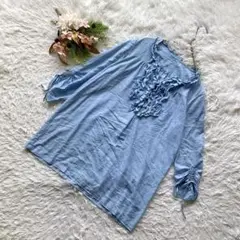 ✨良品✨ (40/L) ブラウス 七分袖 フリル ギャザー 薄手 大人可愛い