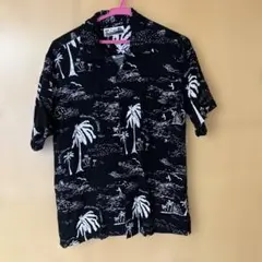 メンズ　アロハ　Ｍ　黒　ヤシの木