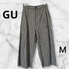 GUリネンブレンドグレーホワイトストライプ ワイドパンツＭ
