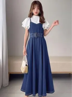 GRLダークデニム ベルト付きキャミワンピース