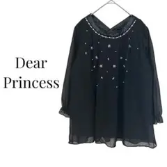 dear princess ビジュー付き長袖ブラウス ブラック オフィス 可愛い