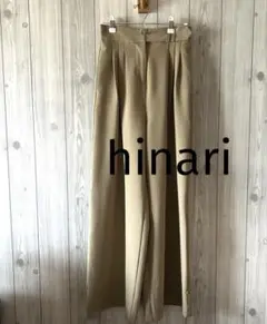 ベージュ ワイドパンツ ゴムウエスト