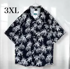 椰子の木 柄シャツ アロハシャツ 3XL ヤシの木プリント 黒