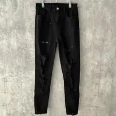 ✨良品・訳あり✨ シーイン 【M】 スキニー タイト ダメージ ジーンズ 綿 黒