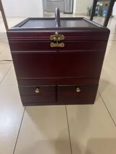 昭和レトロ 木製 取っ手付 三面鏡 化粧箱 メイクボックス 引き出し付
