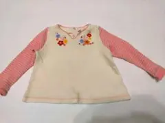 ミキハウス　シミあり　長袖カットソー 花柄刺繍 白・ピンク　mikihouse