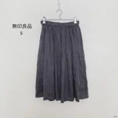 ムジルシリョウヒン| ミディ丈 ギャザースカート【S】コットンボイル 墨灰