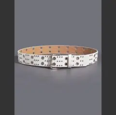 Wハトメスタッズベルト ホワイト ダブルピンベルト スタッズベルト スケーター