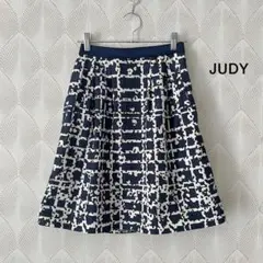 【美品】JUDY台形スカート　膝丈　白紺　レディース　裏地あり　a1698