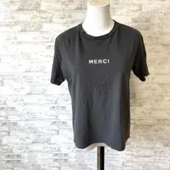 [オティーリエ]レディースダークグレー MERCI Tシャツ 半袖　サイズフリー