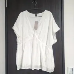 EMERY ROSE ホワイト Vネック 4XL シャツ