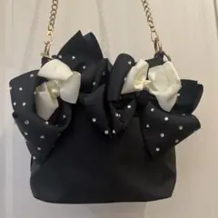 【美品】リボン付き黒パーティーバッグ