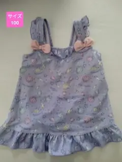 サイズ100 紫の貝殻柄水着（リボン付き）