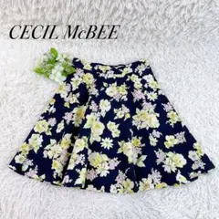 美品✨セシルマクビー 花柄 フレアスカート ネイビー スカート ミニ丈 S