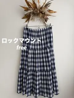 美品 Rock mount ロックマウント チェックティアードスカート ブルー