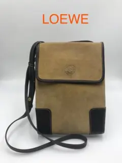 ロエベ LOEWE アナグラム ショルダーバッグ スエード ベージュ、こげ茶色