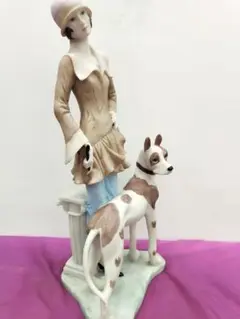 ジュゼッペ アルマーニ　イタリア「貴婦人と犬」アールデコ風　陶器人形　置物