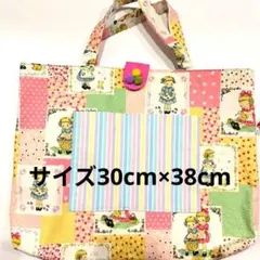 パッチワーク風生地 レトロ 手提げバッグ トートバッグ 未使用 30×38cm