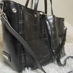 極美品✨バルコス ショルダーバッグ 2way クロコ型押し A4可 大容量 黒