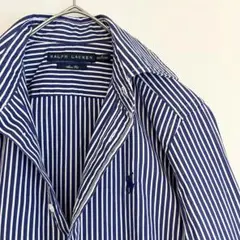 【未使用に近い★人気★ネイビー太めのストライプ】ラルフローレンドレスシャツ155