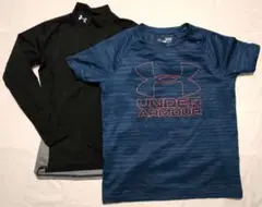 UNDER ARMOUR Tシャツ 半袖青と長袖黒　２枚セット　サイズYLG