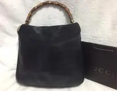 貴重 正規品 GUCCI グッチ バンブー ハンドバッグ ブラックレザー 本革