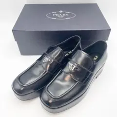 新品 PRADA プラダ ブラッシュドレザー プラットフォーム ローファー