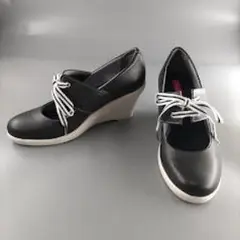 ホーキンススポーツ　黒 ウェッジヒール シューズ　24.5cm