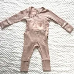 H&M リブ編み 長袖ピンクボディースーツ&パンツセット