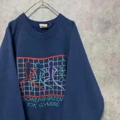 90s vintage プリント　トレーナー　USA製　ラグラン　ネイビー　L