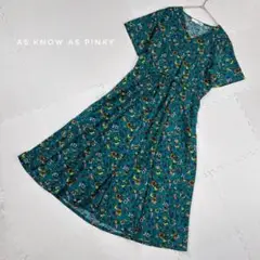 【匿名配送】AS KNOW AS PINKY 花柄　ロングワンピース　半袖　緑