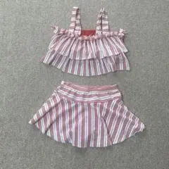 女の子用セパレート水着 赤と白ストライプ