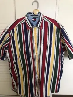 TOMMY HILFIGER ストライプ半袖シャツ L 古着