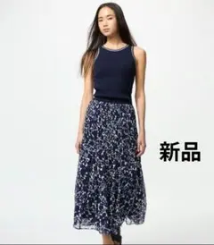 タグ付き新品未使用　ユニクロシフォンティアードスカート 69NAVY