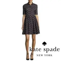 kate spade NEW YORK 車柄 総柄ワンピース 膝丈 ブラック