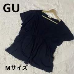 GU 半袖 ノースリーブ ブラウス ブラック Mサイズ Vネック 綿100%