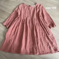 マーキーズ　LSP ガーゼ　ワンピース　長袖　レンガ　ブラウン　100