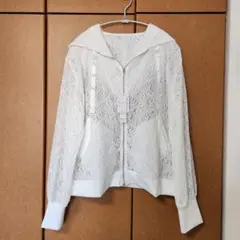 【新品タグ付】大きいサイズＬＬ ホワイト レース パーカージャンパー　指穴つき