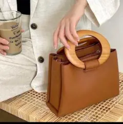 【美品】etade ウッドハンドルバッグ ハンドバッグ