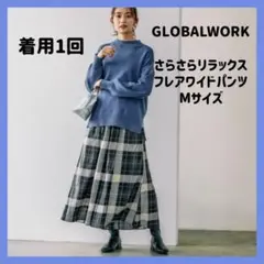 ⟡.·【美品】GLOBALWORK M さらさらリラックスフレアワイドパンツ⟡.