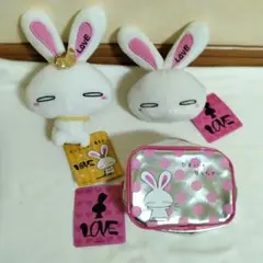 【３点】 LOVEちゃん ぬいぐるみ　ジッパーポーチ　らぶうさぎ
