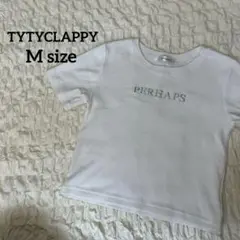 美品☆しまむら ショート丈 リブTシャツ 白 ホワイト シルバーロゴ入り M