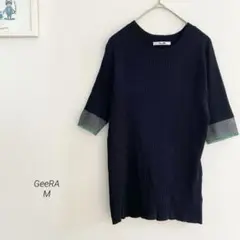 GeeRA 袖口シアーリブニット　サラサラ素材　ブラック　7869