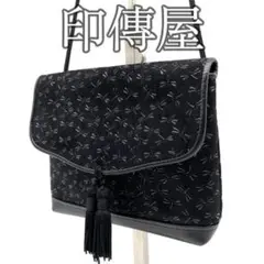 【良品】印傳屋　インデンヤ　ショルダーバッグ　エンボス　トンボ柄　ブラック　黒