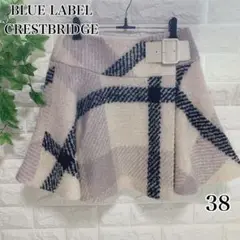 ブルーレーベルクレストブリッジ ラップ スカート ウール チェック 38