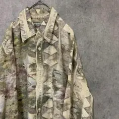 90s vintage 柄シャツ　長袖　メンズ　M 古着　個性派　総柄　F3